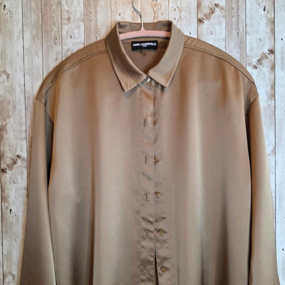 Womens Karl Lagerfeld Oversized Button Down Shirt Size M Gold - Picture 2 of 7